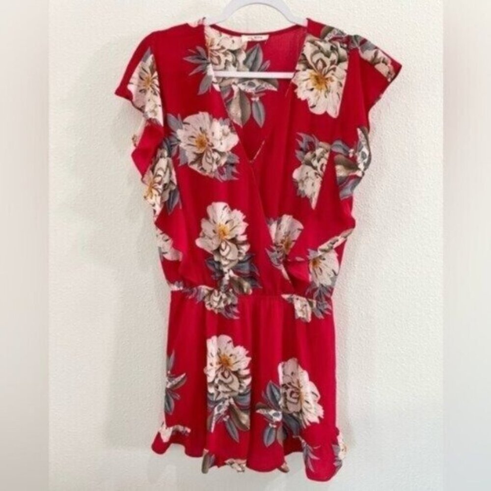 Umgee Red Floral Short Sleeve Romper